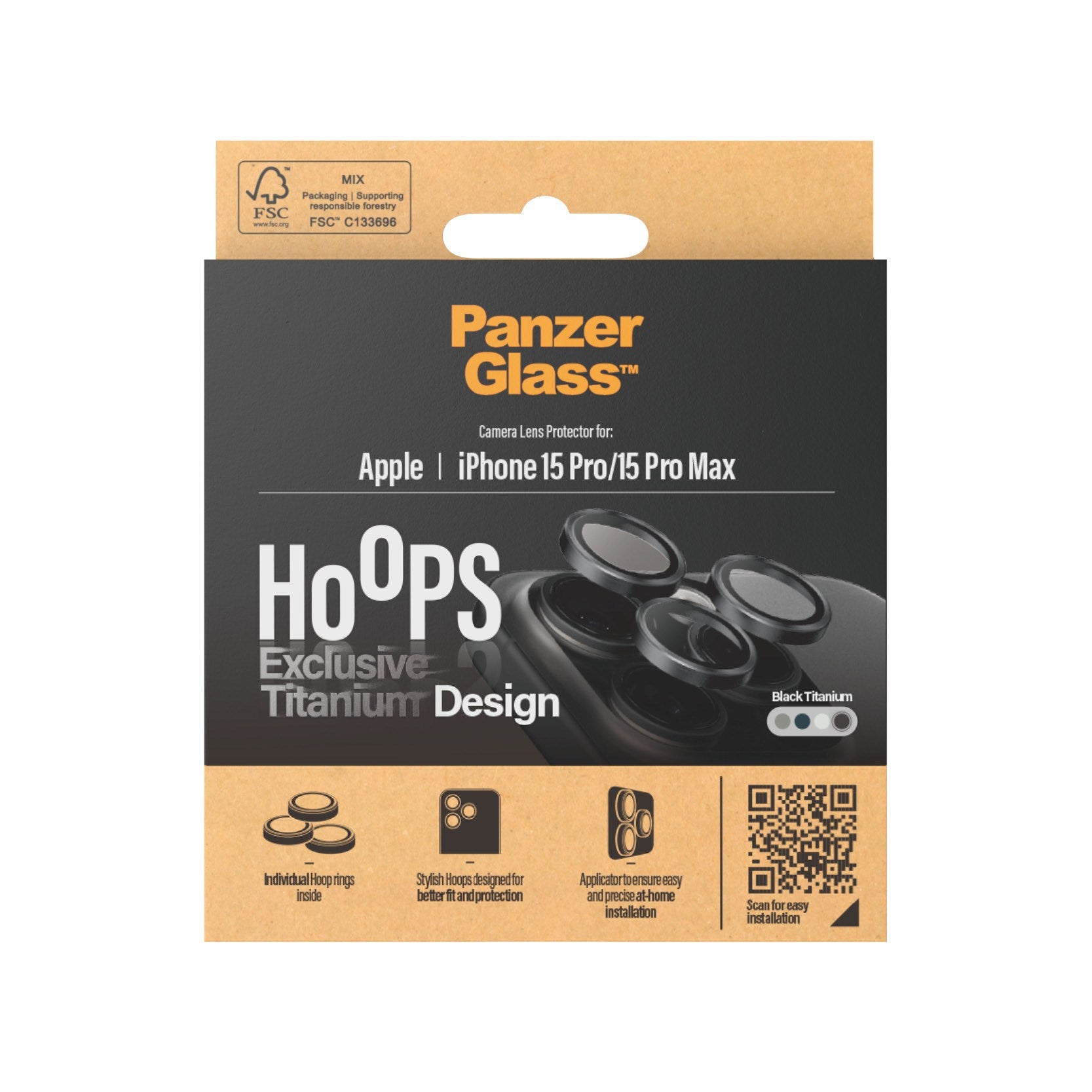 PanzerGlass® Hoops® Schwarz Titanium Kameraschutz iPhone 15 Pro | 15 Pro Max